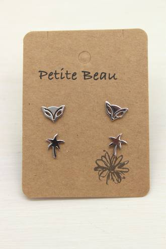Petite Beau Stainless Steel Palm/ Fox Earrings