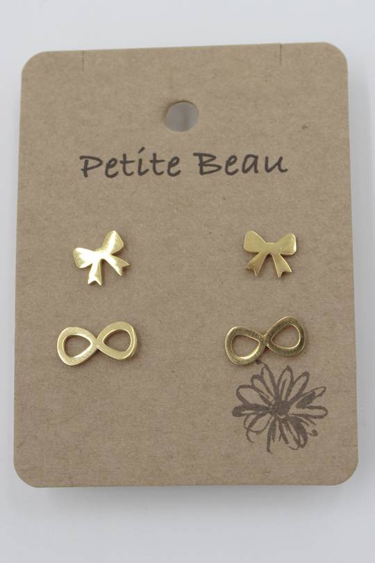  Petite Beau Stainless Steel Two Bow Earrings Gold