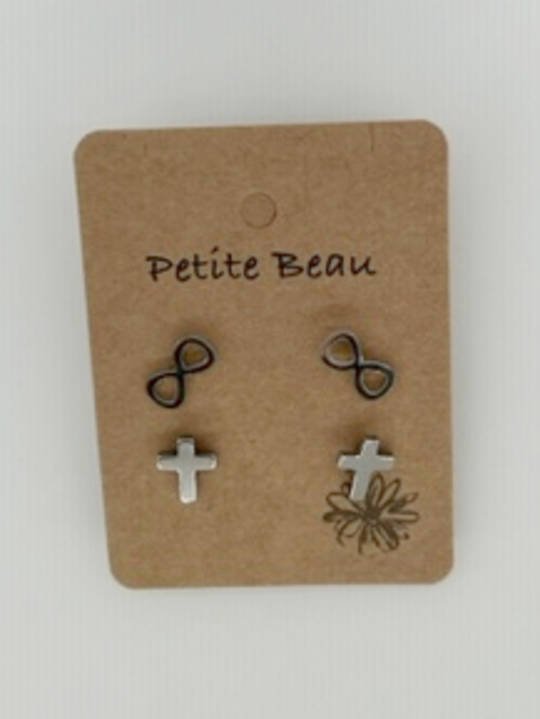 Petite Beau Stainless Steel Bow/Cross Earrings