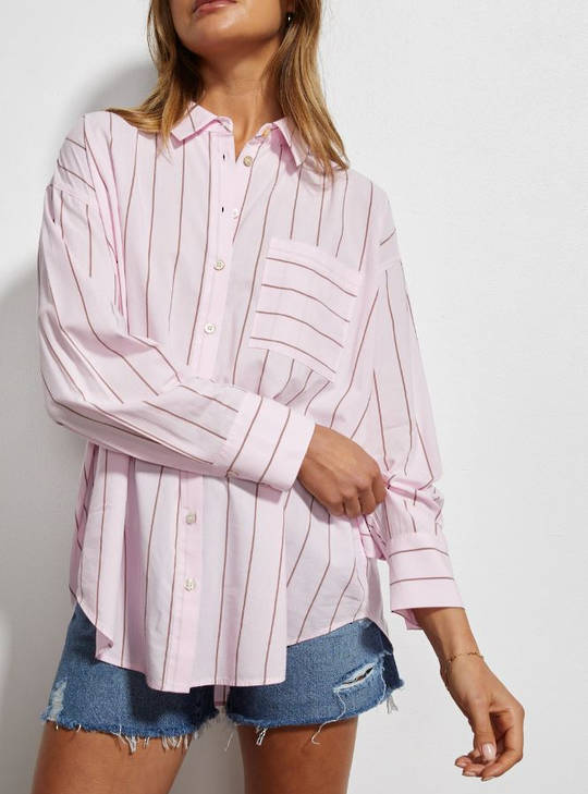 Hayley Strip Pink Shirt Small