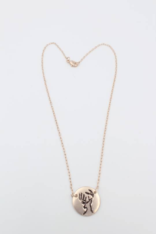 Stag Disc Necklace Rose Gold