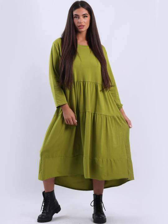 Matilda Tiered Dress Long Sleeved Lime