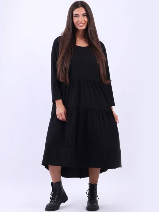 Matilda Tiered Dress Long Sleeved Black
