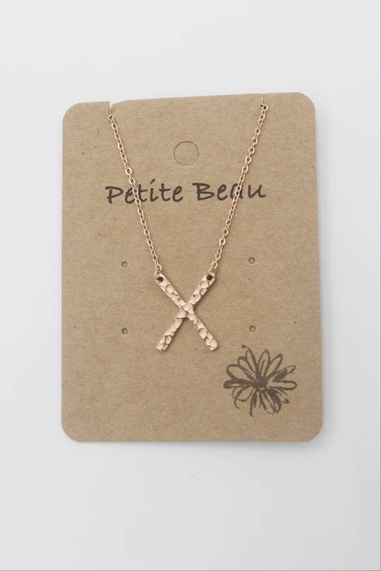 Petite Beau Stainless Steel Dimpled Rose Gold Cross