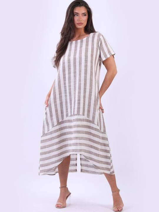 Saskia Stripe Linen Dress Mocha