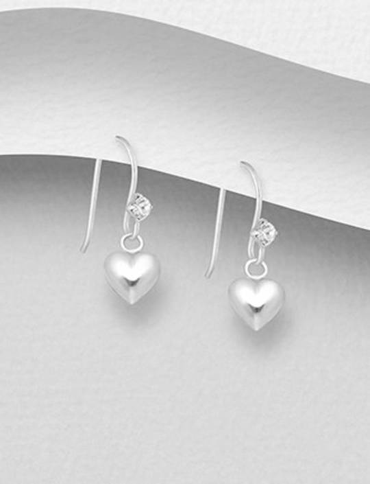 Sterling Silver Heart Diamond Earrings