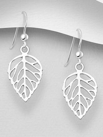Sterling Silver Stencil Leaf Earrings