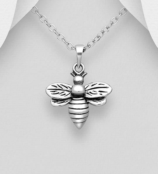Sterling Silver Oxidized Bee Pendant