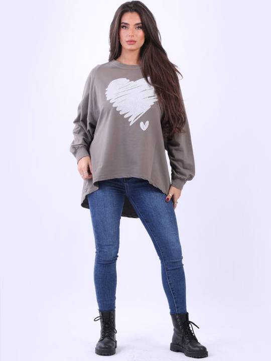 Scribble Shimmery Heart Sweater Mocha