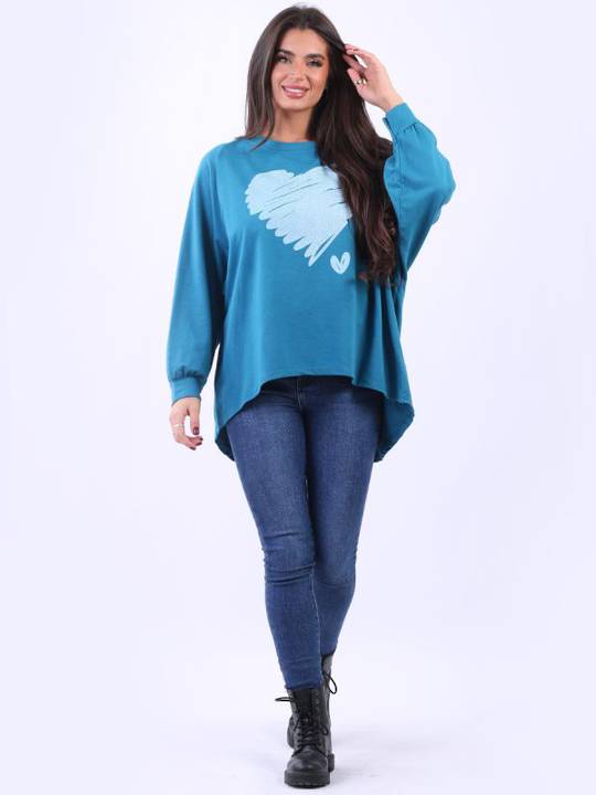 Scribble Shimmery Heart Sweater Teal