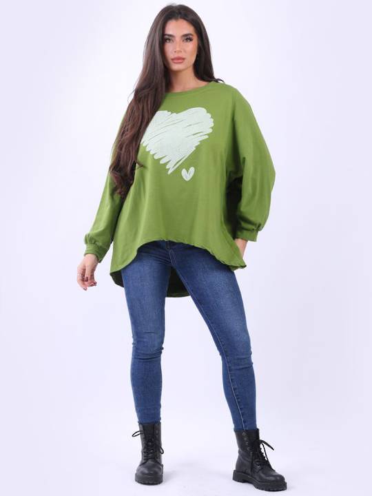 Scribble Shimmery Heart Sweater Olive