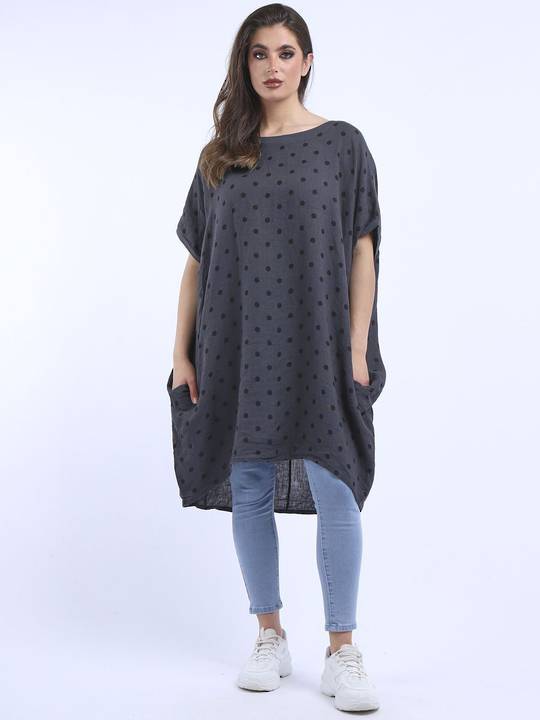 Bianca Linen Spotted Dress Charcoal