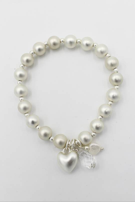Baylee Pearl Heart Bracelet Silver