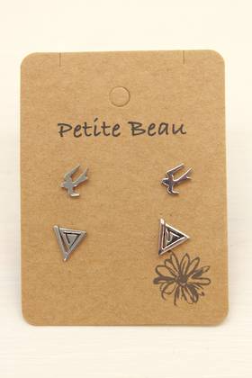 Petite Beau Stainless Steel Bird/Maze Earrings