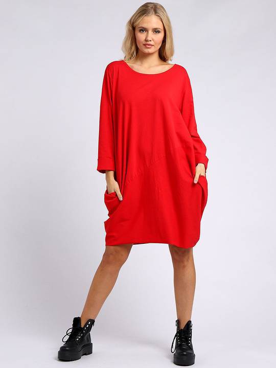 Sasha Cotton Dress Long Sleeved Red