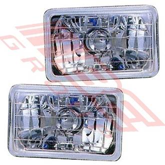 HEADLAMP SET - 2PCS - SEMI SEALED - CLEAR - TO SUIT - H4 P43T 6 1/2INCH 12V 5W 3PIN - RECTANGULAR
