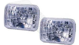 HEADLAMP SET - 2PCS - SEMI SEALED - CLEAR - TO SUIT - H4 P43T 7INCH 12V 5W 3PIN - RECTANGULAR