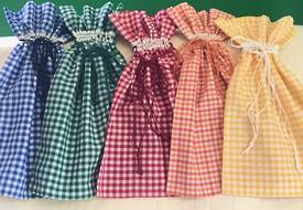 Set of Five Gingham Retro Inspired Draw String Bags - Poly/Cotton - Free Shipping in NZ