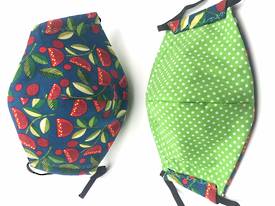 Forest Song - Puhutukawa with White Polka Dots on Lime on Reverse Side - Reversible Reusable Limited Edition Face Mask