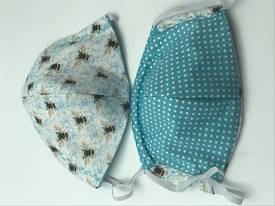 Blue Bee Haven with White Polka Dots on Light Blue on Reverse Side - Reversible Limited Edition Face Mask