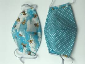 Bees with Clouds with White Polka Dots on Light Blue on Reverse Side - Reversible Limited Edition Face Mask