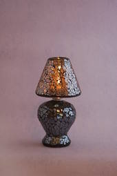 Mosaic Lamp shade tea light holder, silver/Black