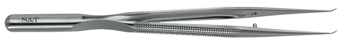 S&T Forceps By Sorensen 15cm FRAS-15 RM-8 Round Handle Balanced Line 0.2mm Angulated 45 degree Tip