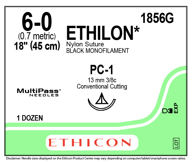 Ethicon Suture Ethilon Nylon 3/8 Circle CCP 6/0 13mm PC-1 45cm