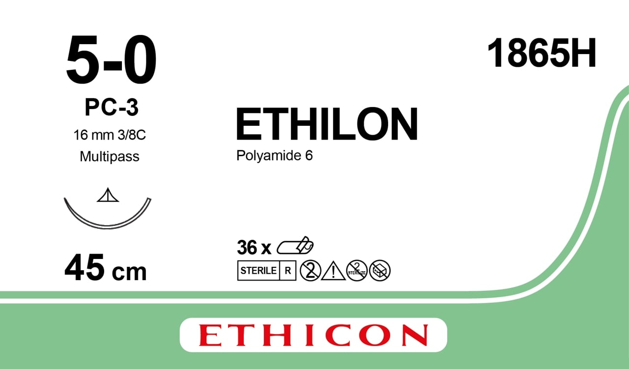 Ethicon Suture Ethilon Nylon 3/8 Circle CCP 5/0 16mm PC-3 45cm Black