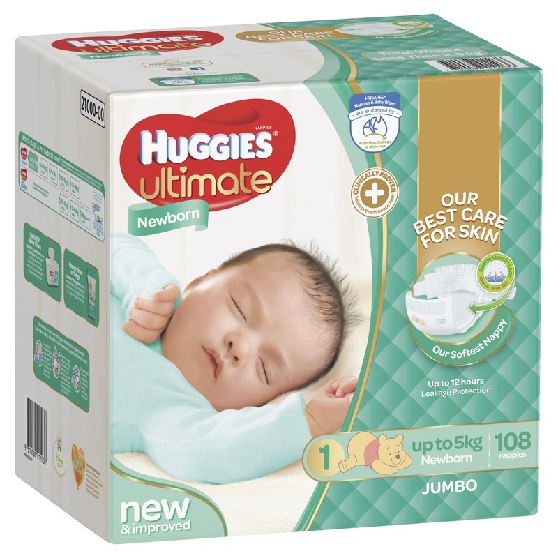 Huggies Newborn Ultimate Jumbo Carton of 108 nappies