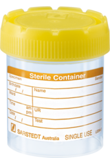 Urine Sputum Specimen Containers 70mls with yellow lid - Sterile