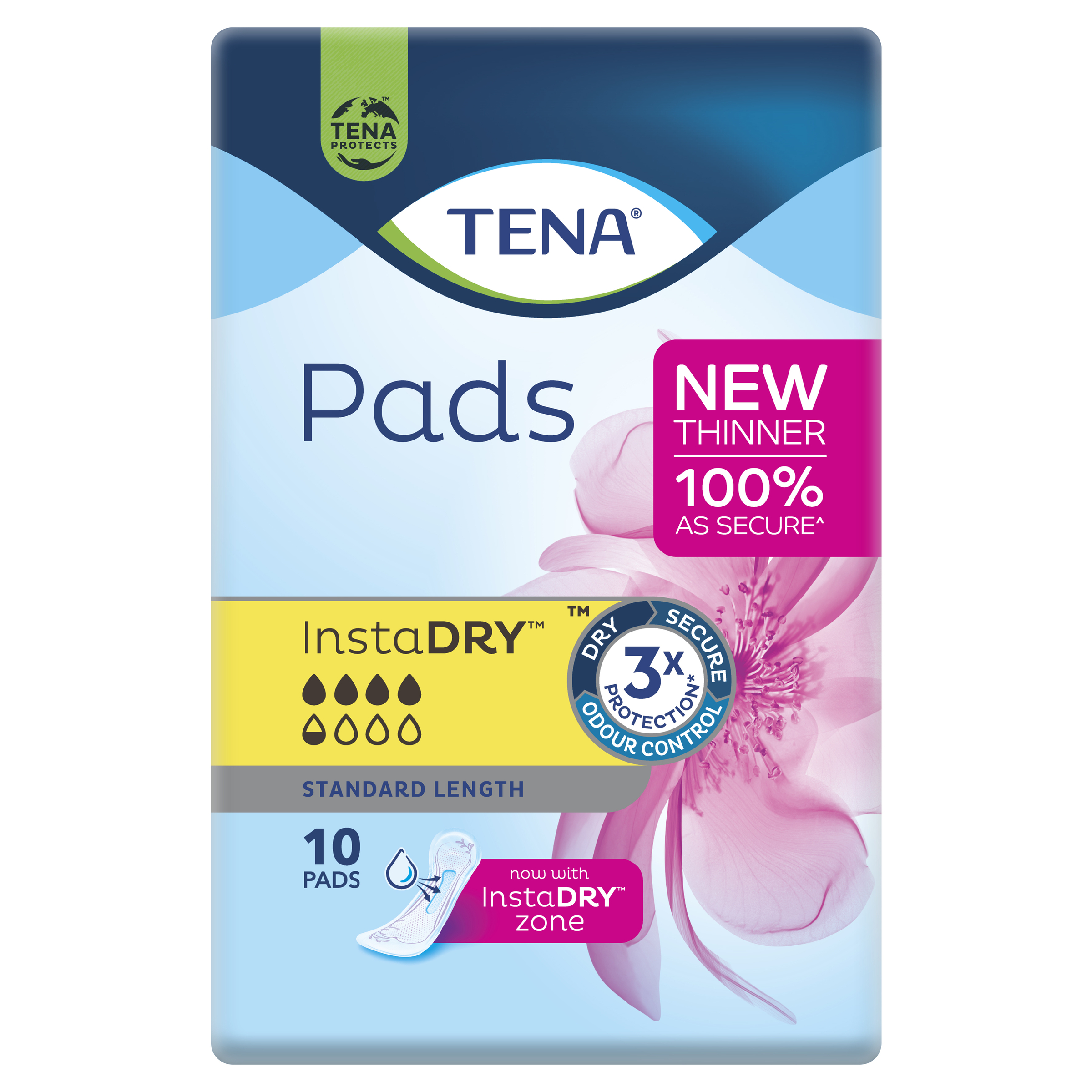TENA Pads InstaDRY Standard Length 10s