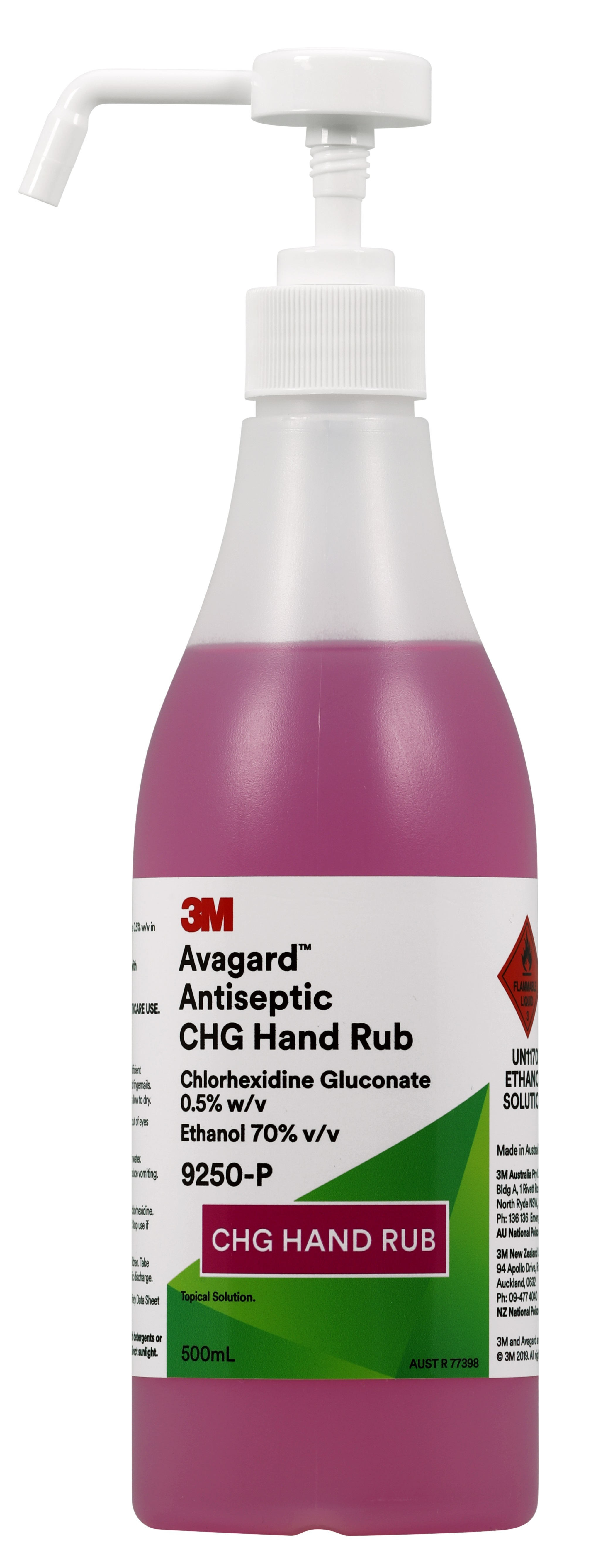 3M Avagard Alcohol Hand Rub CHG 0.5% 500ml Pump