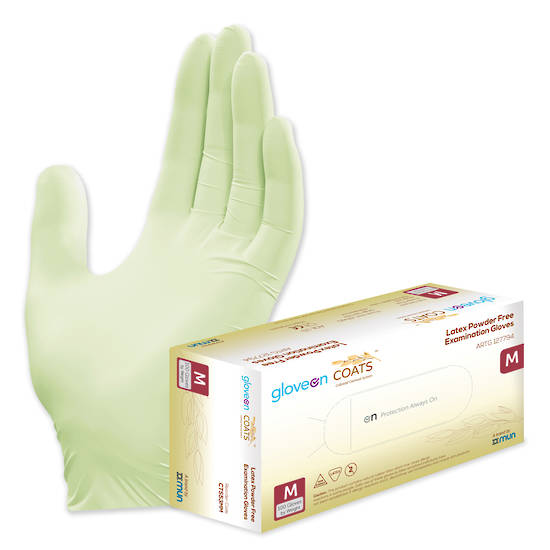 GloveOn COATS Latex Exam Gloves Powder Free Box of 100 Medium