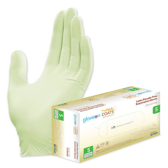 GloveOn COATS Latex Exam Gloves Powder Free Box of 100 Small