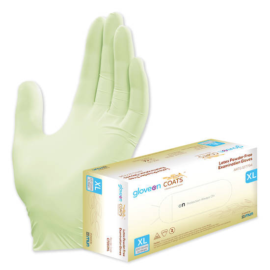 GloveOn COATS Latex Exam Gloves Powder Free Box of 100 X-Large
