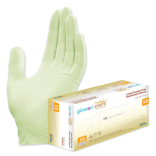 GloveOn COATS Latex Exam Gloves Powder Free Box of 100 X-Small