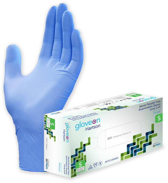 GloveOn Hartson Nitrile Exam Gloves Long Cuff Powder Free Box of 100 Small