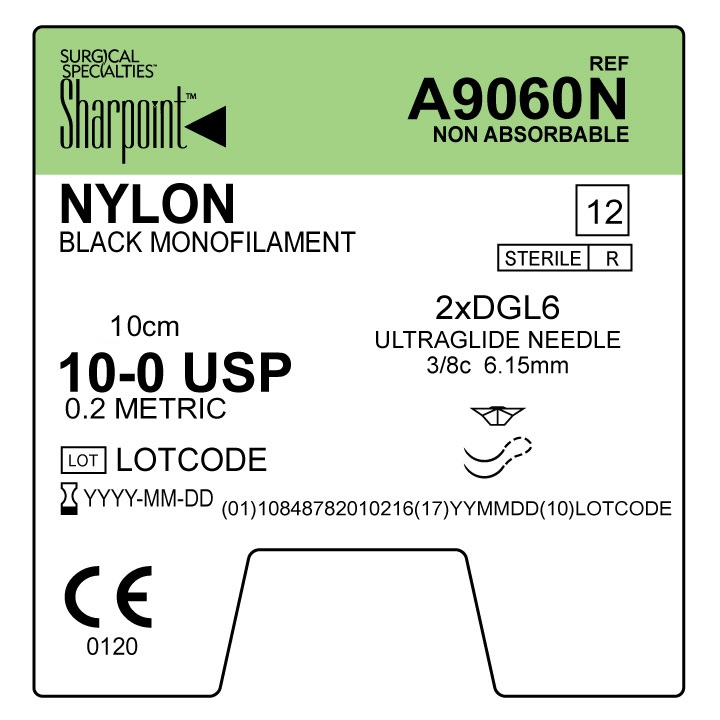 Sharpoint Suture Ultraglide Nylon 10/0 DGL6 2x6.15mm 3/8 circle 10cm