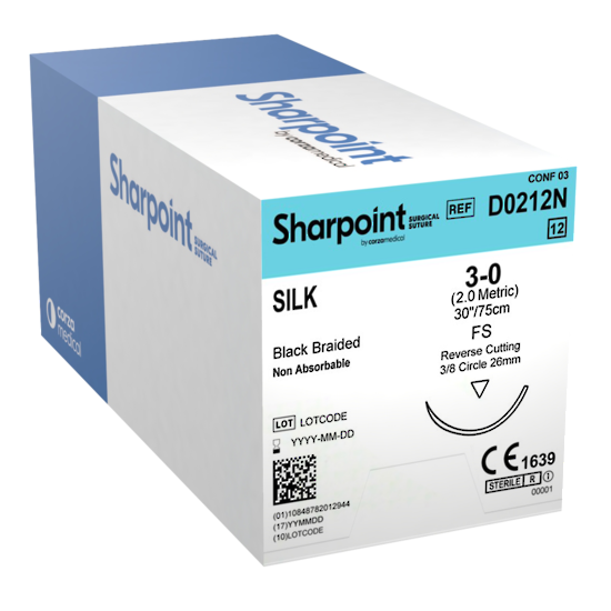 Sharpoint Plus Suture Silk 3/8 Circle RC 3/0 26mm 75cm