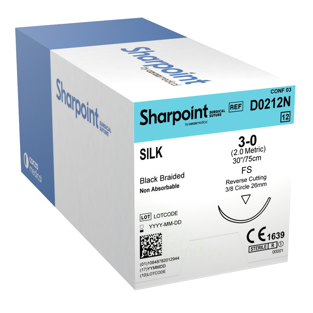 Sharpoint Plus Suture Silk 3/8 Circle RC 3/0 26mm 75cm