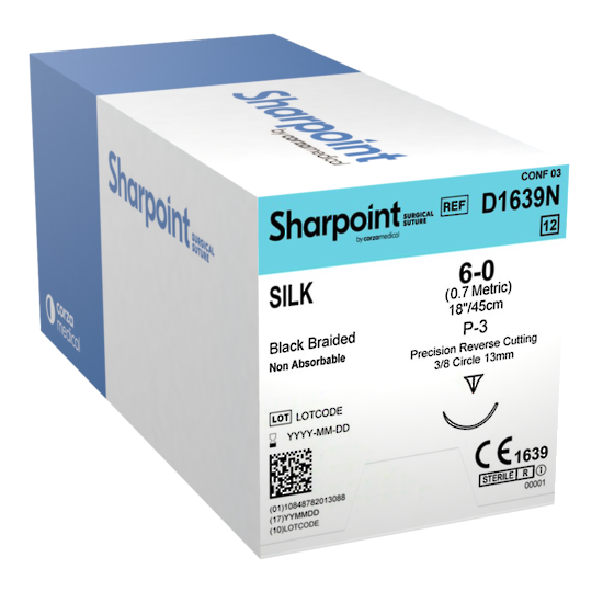 Sharpoint Plus Suture Silk 3/8 Circle RC 6/0 12mm 45cm