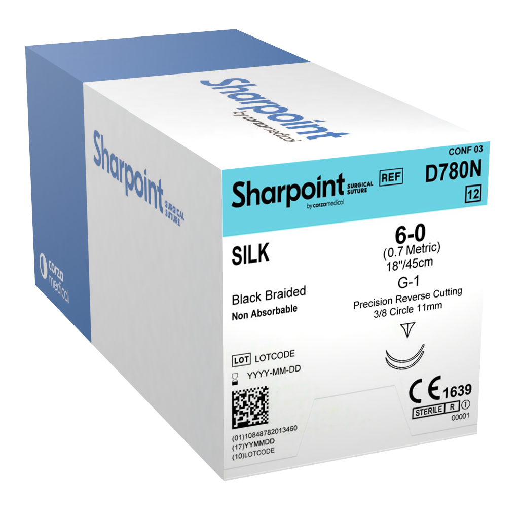 Sharpoint Plus Suture Silk 3/8 Circle PRC 6/0 11mm 45cm Double Armed