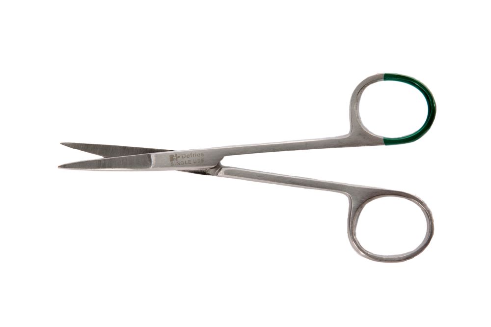 Defries Scissor Iris 11.5cm STERILE Green handle
