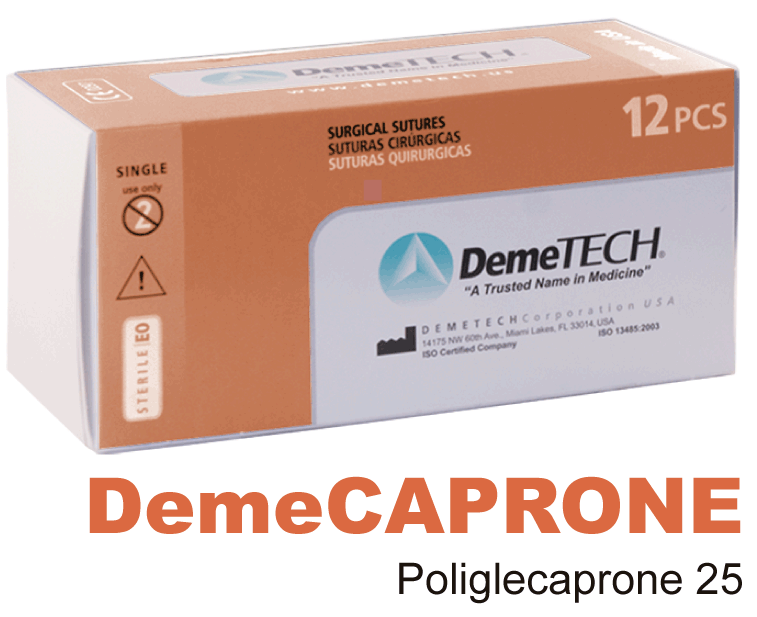 Demetech Sutures Demecaprone 3/8 Circle RC 4/0 19mm 45cm