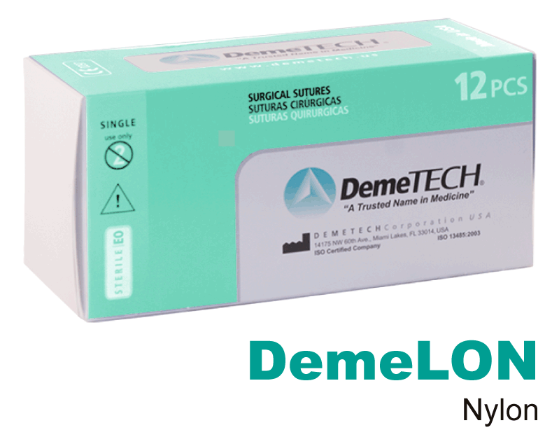 Demetech Sutures Demelon Nylon 3/8 Circle RC 5/0 16mm 45cm