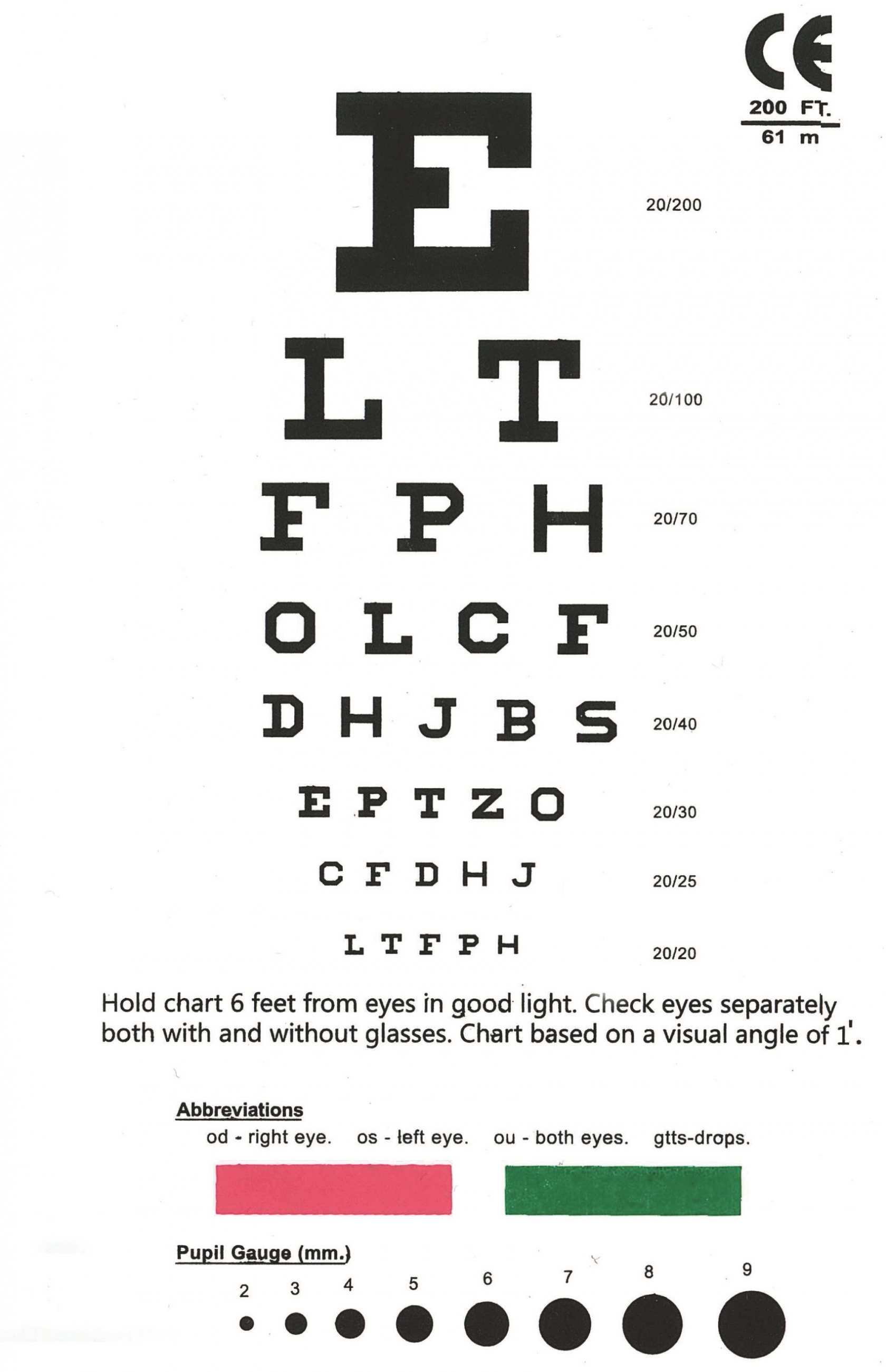 Eye Chart Snellen Pocket Eye Chart
