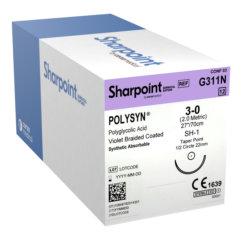 Sharpoint Plus Suture Polysyn PGA 1/2 Circle TP 3-0 22mm 70cm Violet