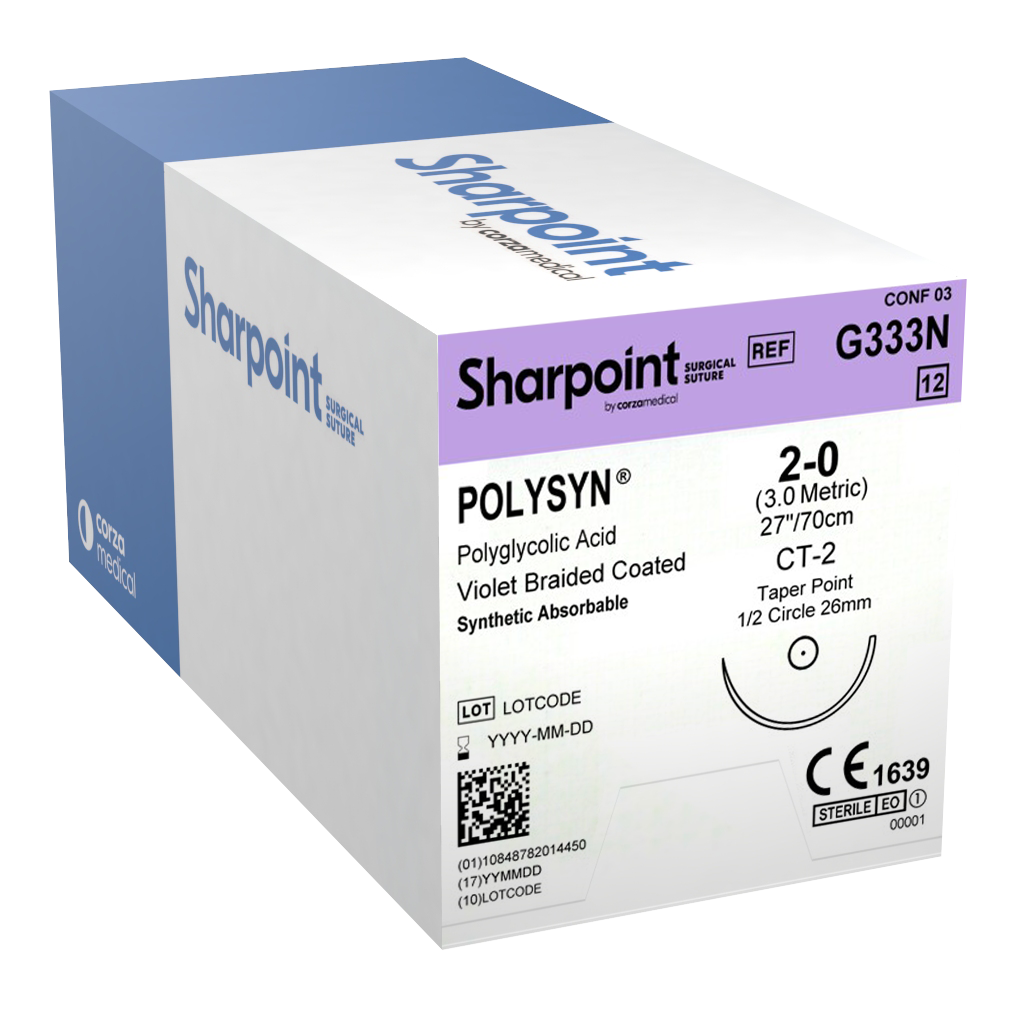 Sharpoint Plus Suture Polysyn PGA 1/2 Circle TP 2-0 26mm 70cm Violet