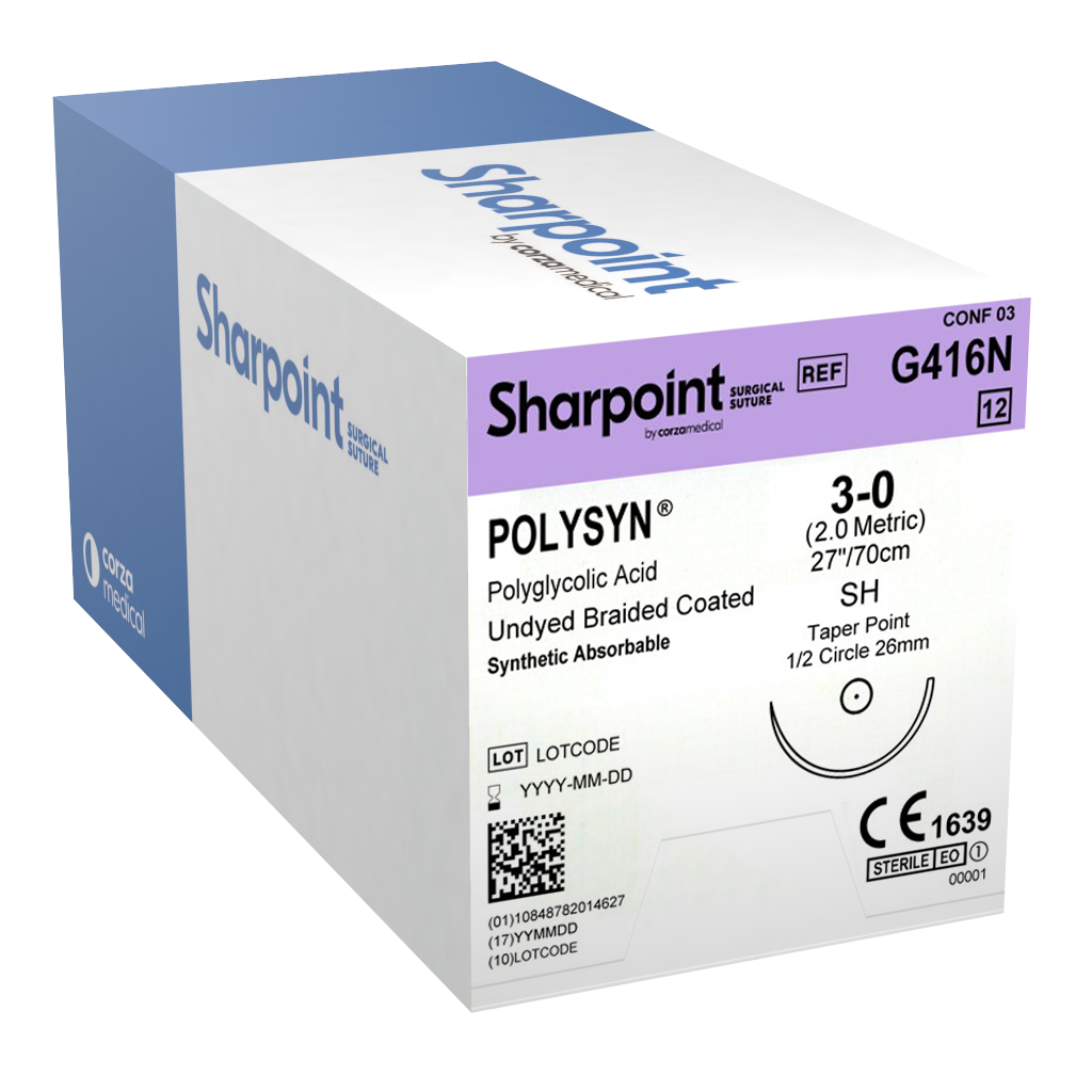 Sharpoint Plus Suture Polysyn PGA 1/2 Circle TP 3-0 26mm 70cm Clear